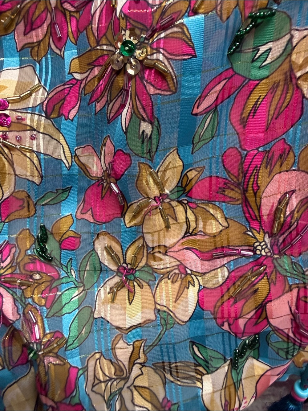 Vintage Diane Freis Georgette Floral Embellished Sheer Ruffle Blouse - Picture 12 of 12